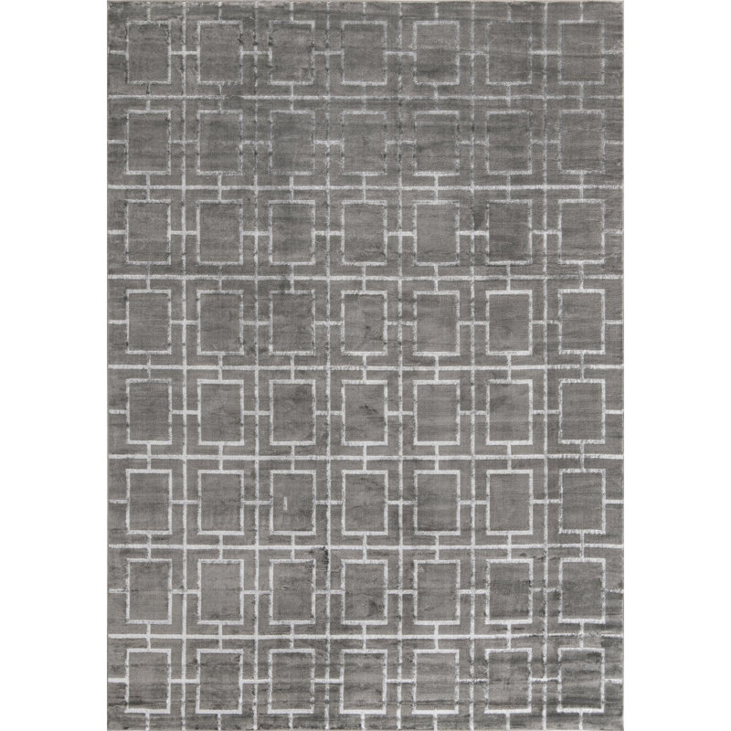 Tapis gris argenté à motif géométrique glam, Rectangle 10 pi x 14 pi 1 po