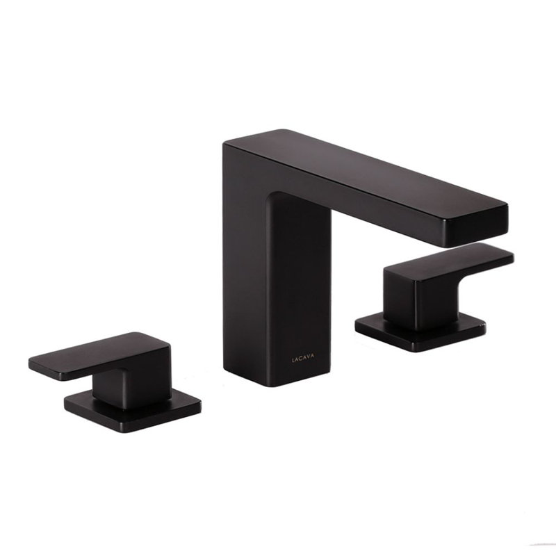 Eleganza Widespread Bathroom Faucet with Drain Assembly, Matte Black, Lever Handle