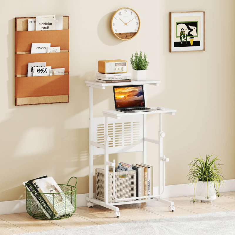 Bureau mobile à hauteur ajustable avec roulettes et repose-pieds, mobile