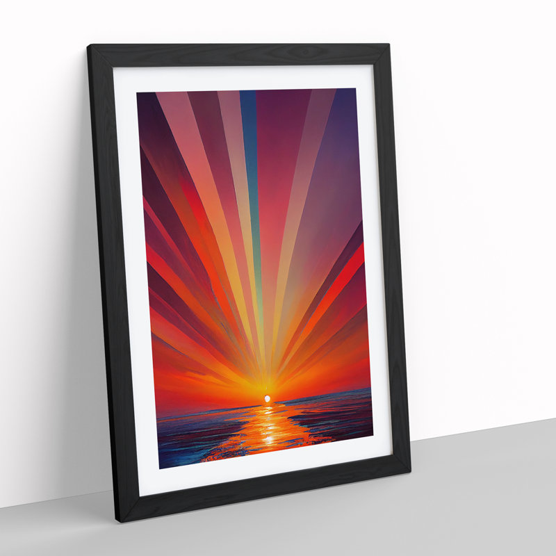 Ethereal Abstract Ocean Sunset - Single Picture Frame Print, Black, 64cm H x 46cm W x 2cm D