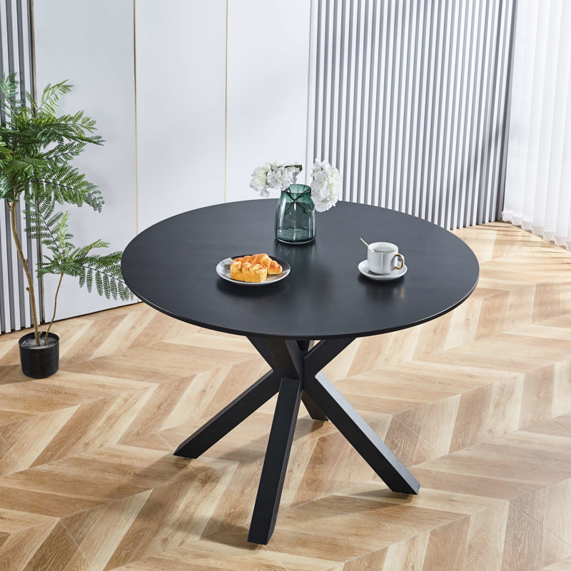 42,53 po Longue table noire, plateau, pieds en métal, plateau de cuisine et de salle à manger rond noir simple de style 42,1 po avec utilisation