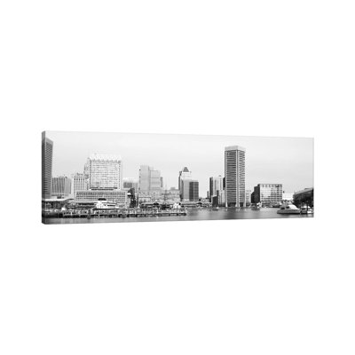 Baltimore Panoramic Skyline Cityscape (Black & White) 1 Piece Wrapped Canvas Panoramic Wall Art