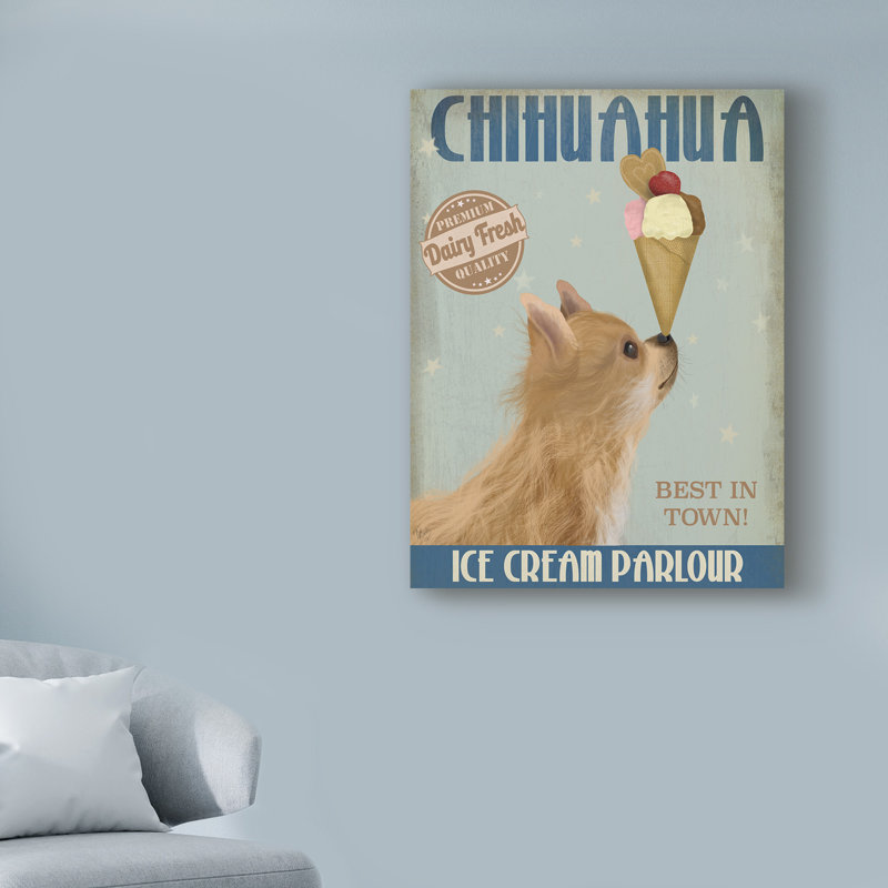 « chihuahua, long cheveu, crème crème », affiche rétro sur toile tendue, H 24 po x l 18 po x P 2 po
