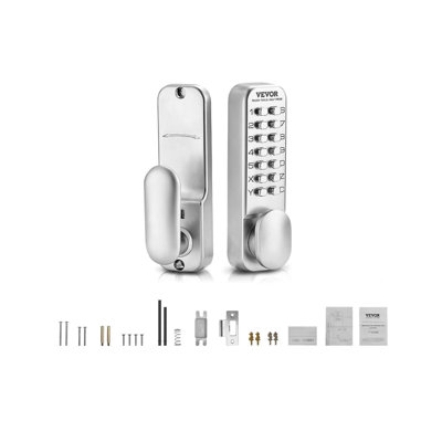 Serrure de porte mécanique sans clé, serrure de porte mécanique à 14 touches, poignée de porte à clavier mécanique, serrure de portail étanche sans clé en acier inoxydable à une face