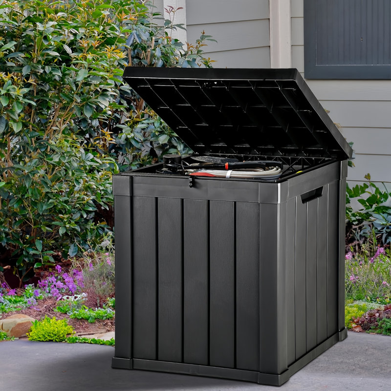 Decksplore 50 Gallons Water Resistant Resin Lockable Deck Box, Black