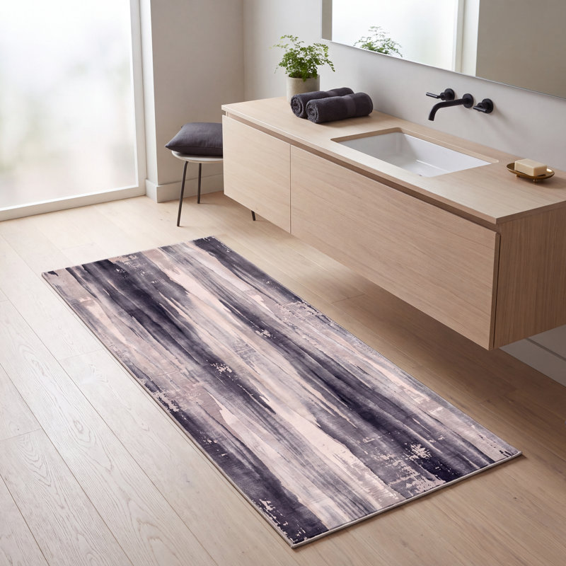 Tapis Selcuk moderne à l'aquarelle abstraite grise et noire, lavable en machine, antidérapant, à poils courts, pour intérieur et extérieur, adapté aux animaux domestiques, idéal pour le salon, la chambre, la salle à manger, l'entrée, le corridor ou le bureau.