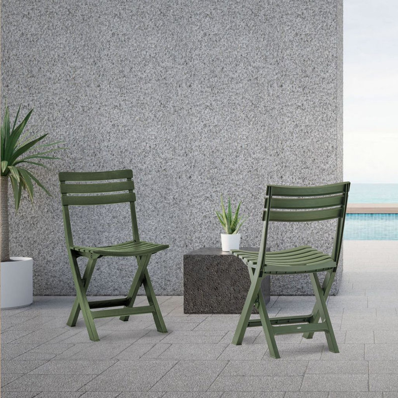 Ensemble de 2 chaises de patio d'extérieur pliantes Addilyne, en polypropylène résistant aux intempéries, vert, Vert