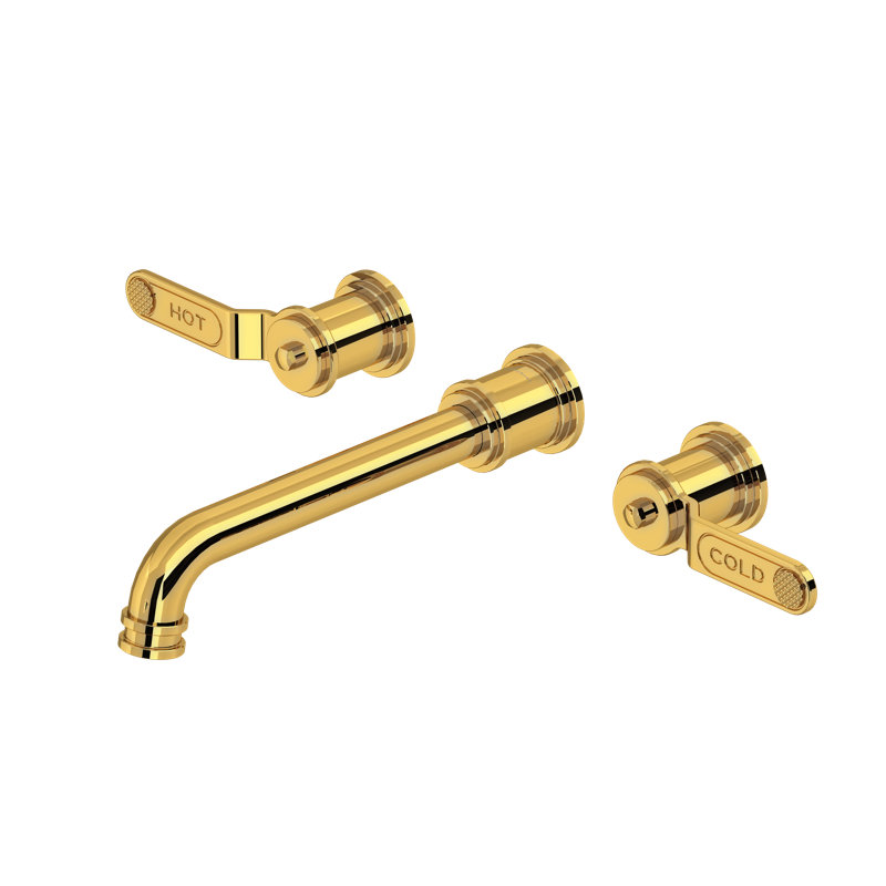Armstrong Level Handle Style Wall Mount Lavatory Faucet Trim, Unlacquered Brass
