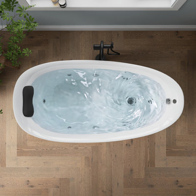 71" x 31" Acrylic Whirlpool Water Jetted Freestanding Soaking Bathtub with LED