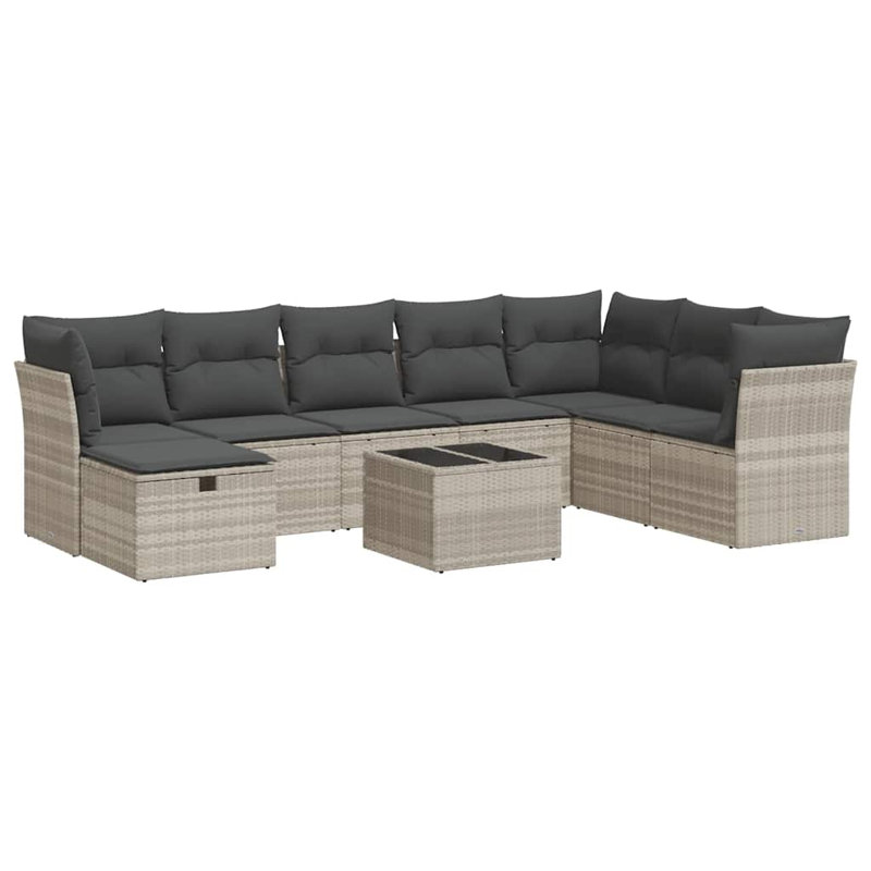  Ensemble de canapé de patio 9 pièces avec coussins en rotin de polyester gris clair