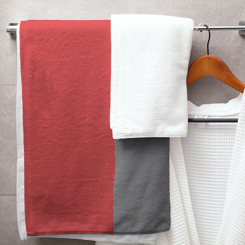 Lightweight Bath Towel, Red/Flat Gray/Black, Microfiber