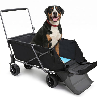 Folding Pet Wagon with Ramp & 6 Wheels, Large Dog Stroller, Black