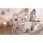 Lit simple princesse avec couronne, lit plateforme voiture en bois avec escalier, blanc et rose-1031681773