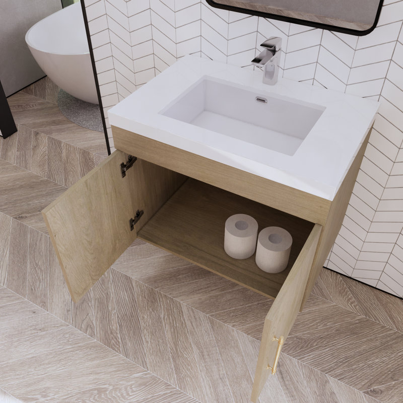 Ensemble de meuble-lavabo mural simple 30 po Foushee, Chêne blanc, 30"