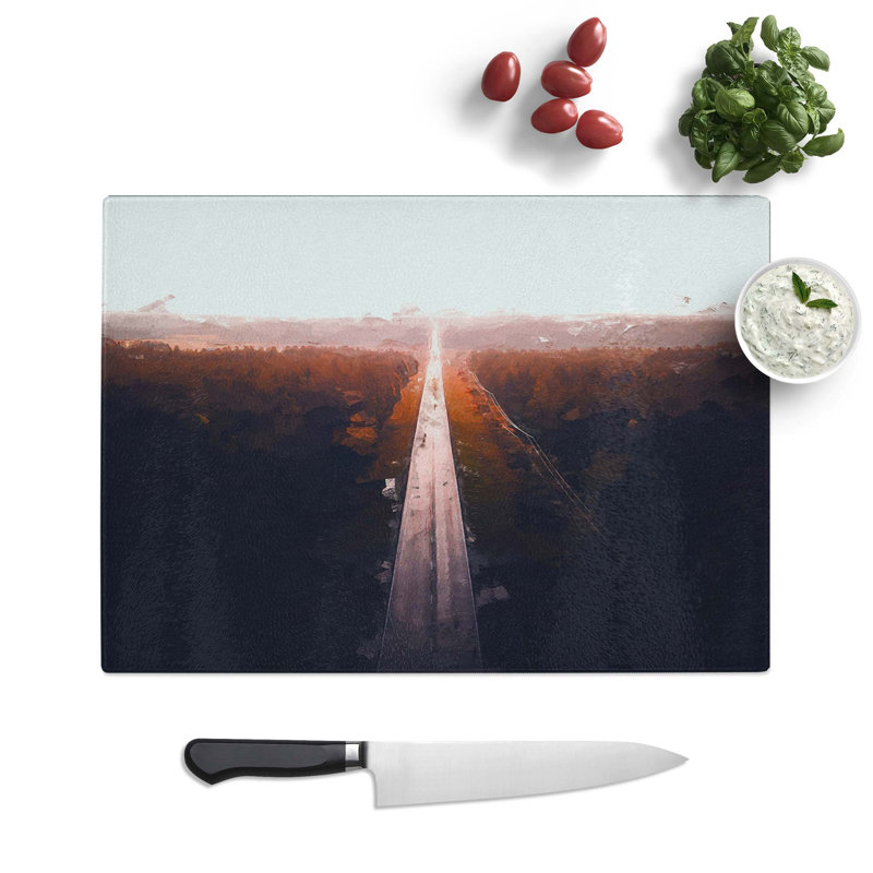 Tempered Glass Road to the Sunset in Finland Chopping Board, 39 cm W x 28.5 cm L