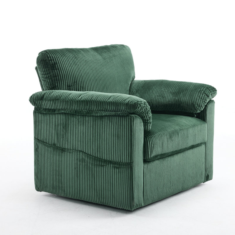 Fauteuil demi-tonneau pivotant 33 po, fauteuil rembourré avec poches latérales, Chenille verte