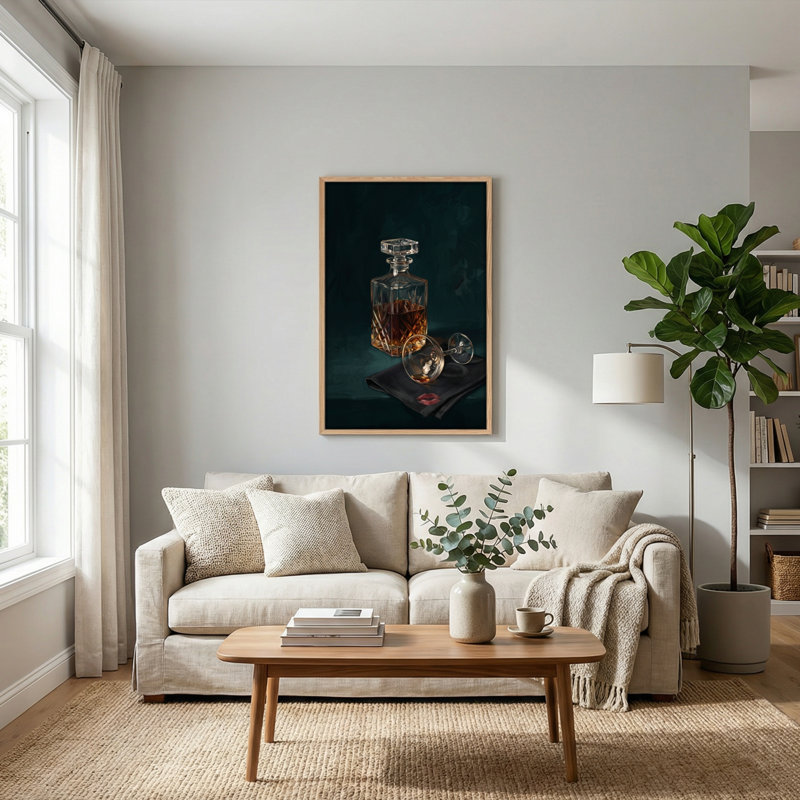 Ensemble de 1 tableau sur toile représentant un verre à whisky, 24"H x 18"W, Natural