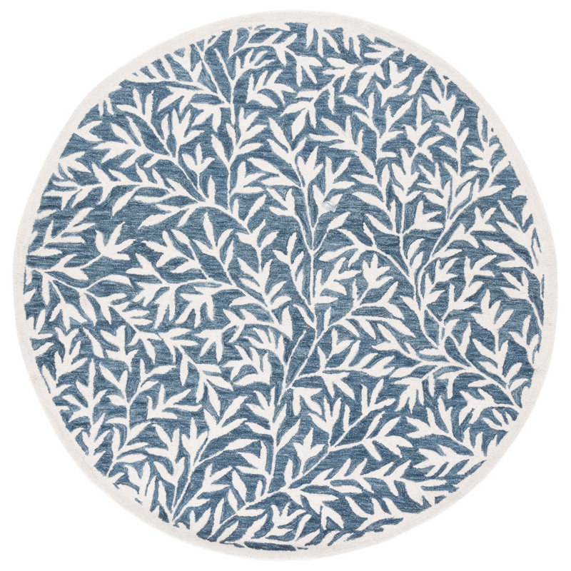 Tapis bleu / ivoire touffeté à la main Aliss, Rond 6 pi