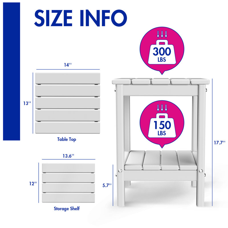 HDPE Outdoor Adirondack Side Table, White