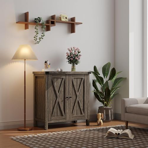 Sideboard Buffet Cabinet with Adjustable Shelf, Modern Farmhouse Kitchen Storage Cabinet, Oak
