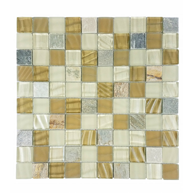 New Era 12 in. x 12 in. Glass & Stone Straight Edge Square Mosaic Wall & Pool Tile