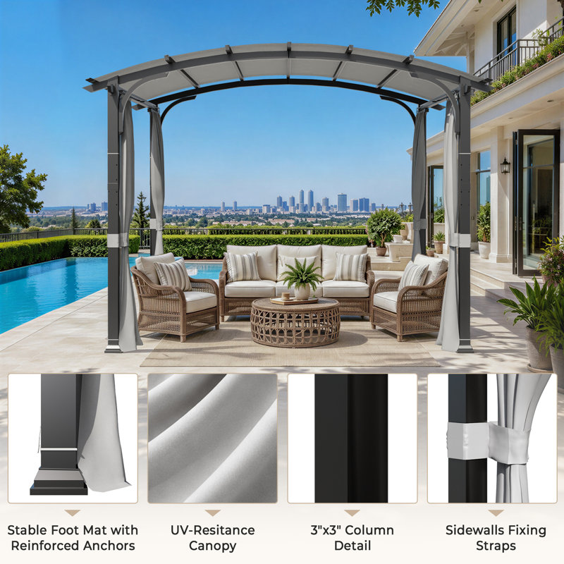 11 pi. L 11 pi. Pergola en aluminium avec auvent, gris