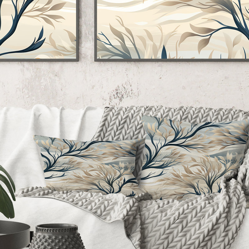 Coussin décoratif à imprimé floral gris, H 18 po x l 18 po