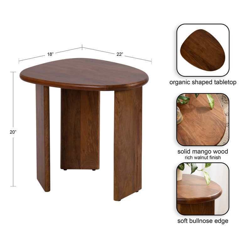 Irregular Living Room Side Table, Dark Brown Wood
