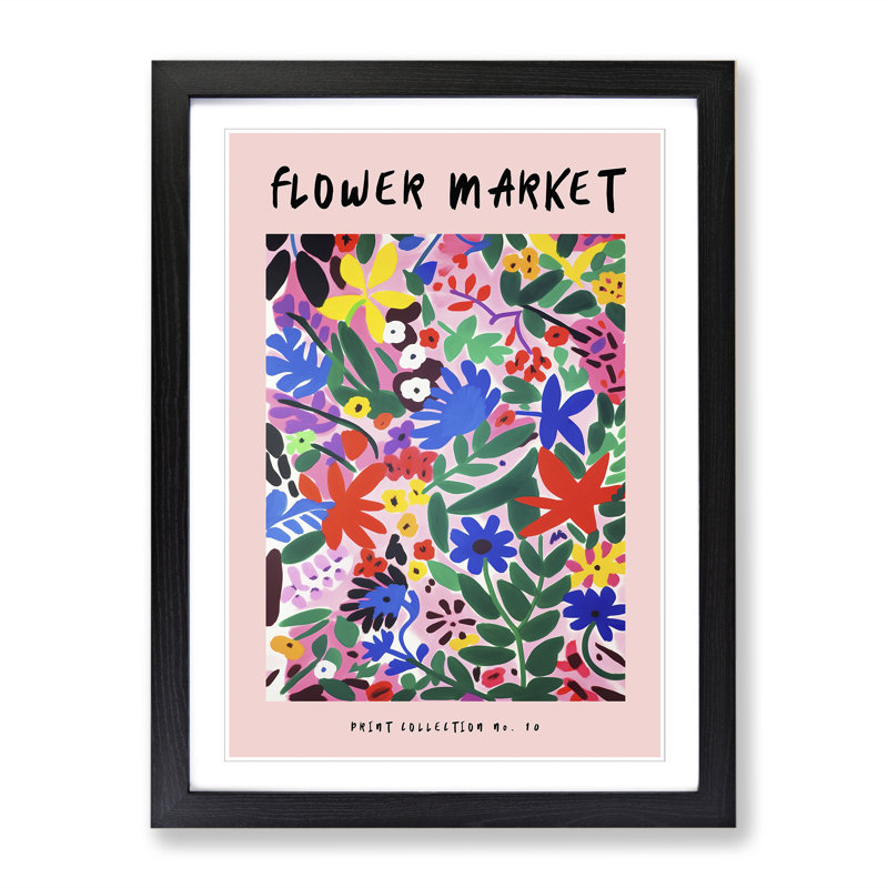 Pink Flower Market Exhibition No.10 - Single Picture Frame Print on Wood, 64cm H x 46cm W x 2cm D