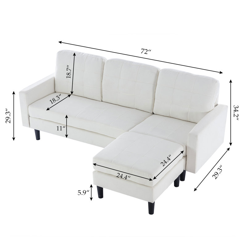 Canapé modulaire convertible Kaimana, canapé 3 places en L avec méridienne réversible, canapé modulaire pour petit espace