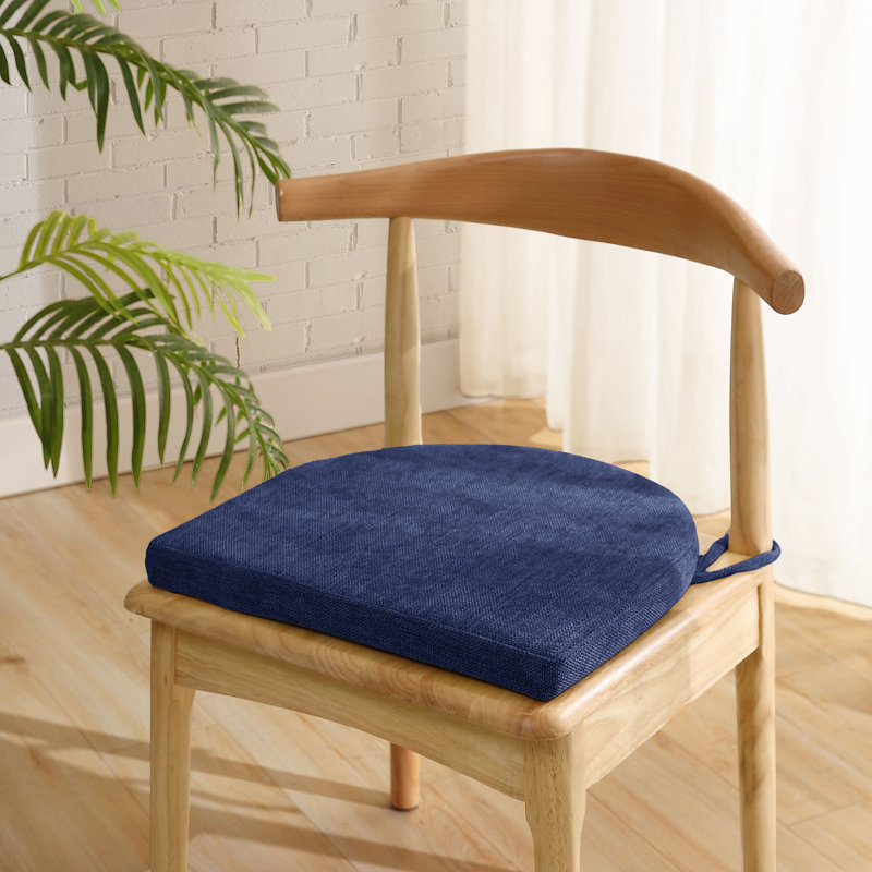 Indoor High Density Memory Foam Chair Pads With Ties, Navy, 2