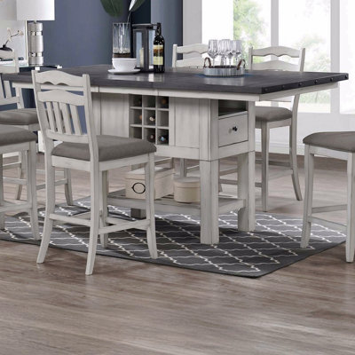 Counter Height Dining Table 2 Extension Leaves Under-Table Storage Solid Wood