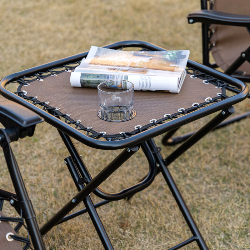 Ensemble de chaise Zero Gravity avec table d'appoint, chaise inclinable pliante avec porte-gobelets et coussins, Brun