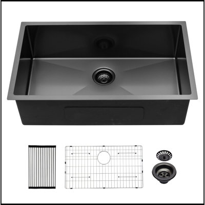 Évier de cuisine 32 "x 19" x 10 "à cuve noire encastrable noir de calibre 16 de profondeur 10 pouces