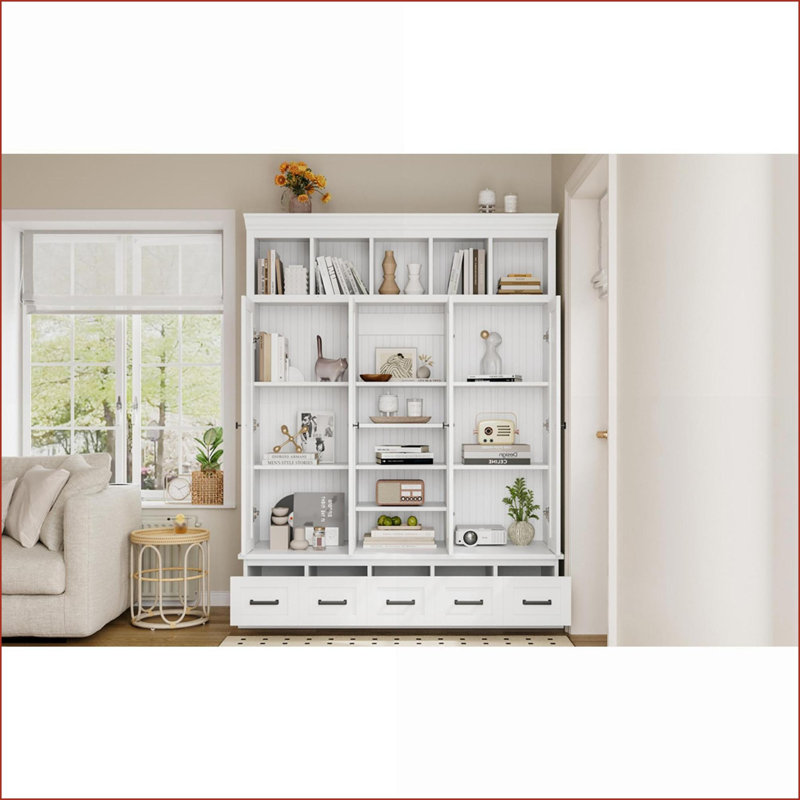Coat Racks Modern 78.7''H Hall Tree with Bench, 5 Cubbies, 4 Doors, 5 Drawers | White | MDF, White