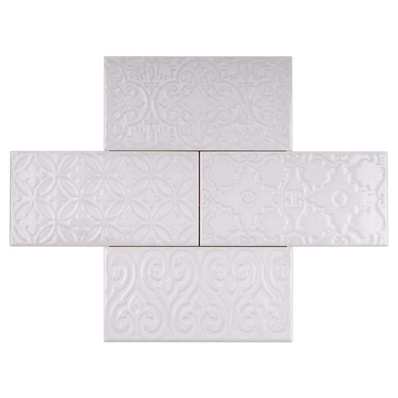 Zurbaran 4.73 in. X 9.45 in. Polished Ceramic Subway Wall Tile, Blanco White
