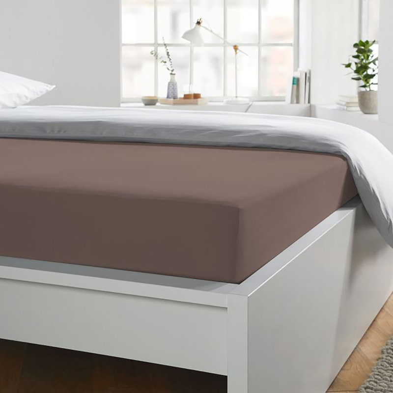 Jersey-Elasthan Cotton Blend Jersey Knit Fitted Sheet, 90 - 100cm x 190 - 220cm, Nut