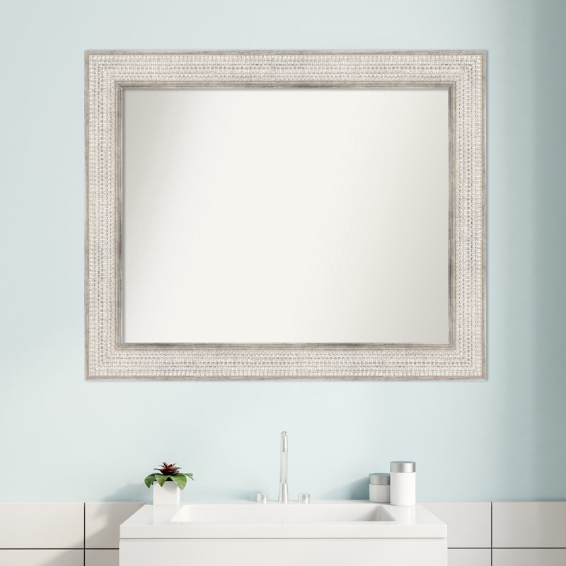 Trellis Silver Wood Rectangular Bathroom Wall Mirror