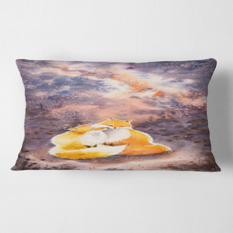Rectangle, étreindre des renards sur un ciel nocturne - Coussin décoratif pour enfants