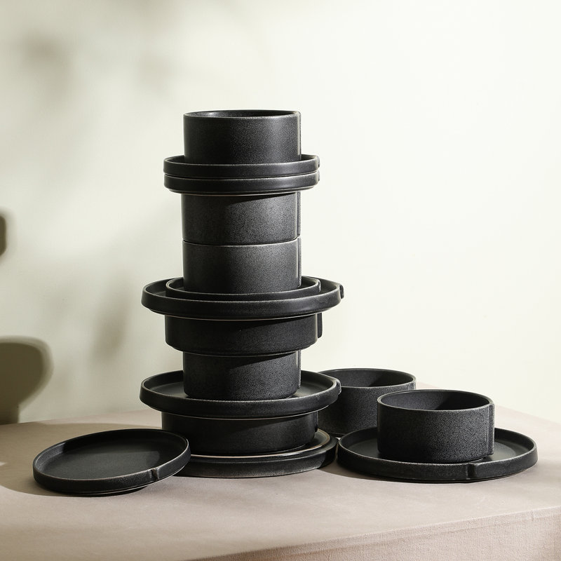 Charcoal Ceramic 24-Piece Dinnerware Set, Service for 8