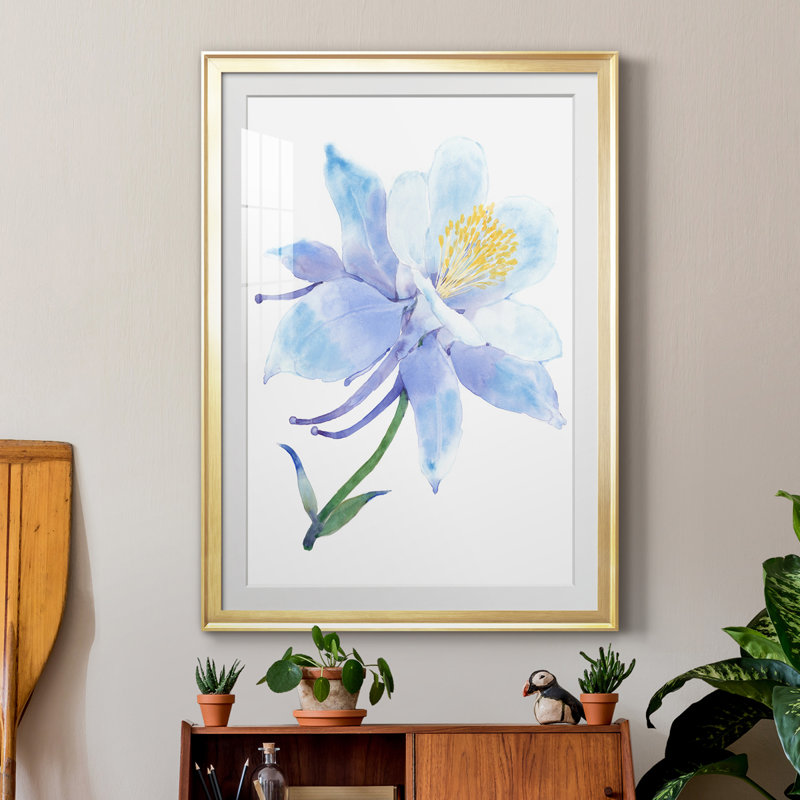 Columbine Bloom I - peinture sur toile tendue, Papier avec cadre doré, H 30,5 po x l 22,5 po x P 1 po