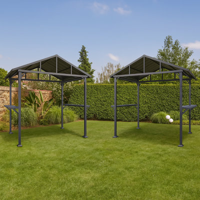 8’X 5’ Grill Gazebo,Modern Outdoor Hardtop BBQ  Gazebo With Bar Tops,Shelves Serving Tables And 6 Hooks,Backyard