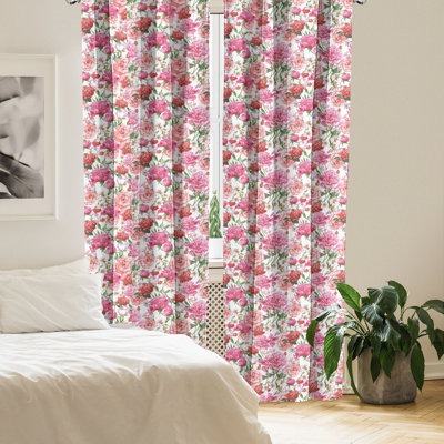 Shabby Floral Semi-Sheer Rod Pocket Curtain Panels