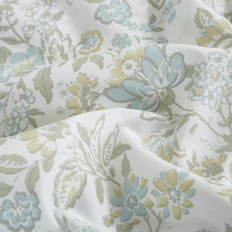 Ensemble de draps en microfibre à imprimé floral, Grand lit, Blanc, bleu, vert, fleur