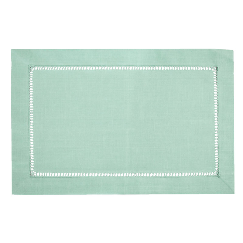 Ice Blue Classic Hemstitched Border Solid Color Placemats 13" W x 19" L, Set of 4 