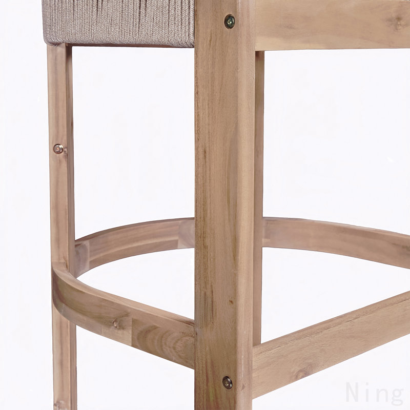 Tabouret d'extérieur, corde beige avec coussin beige, ensemble de 2