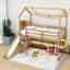 Twin Wood House Loft Bed With Slide, Storage Shelves And Light-2090555118