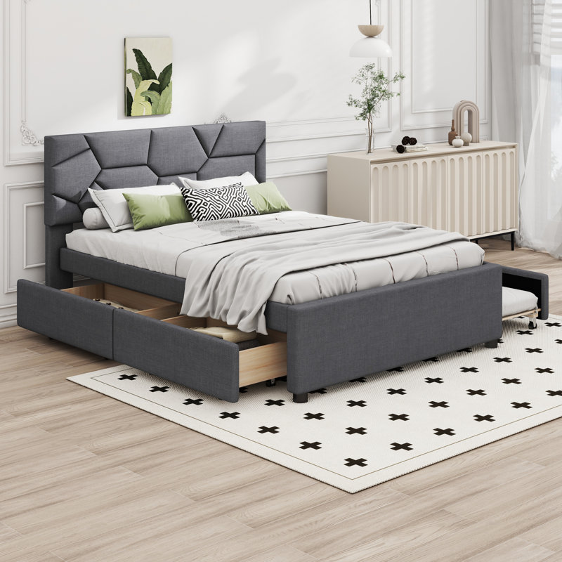 Lit plateforme tapissier avec rangement Stephenia, Double, gris