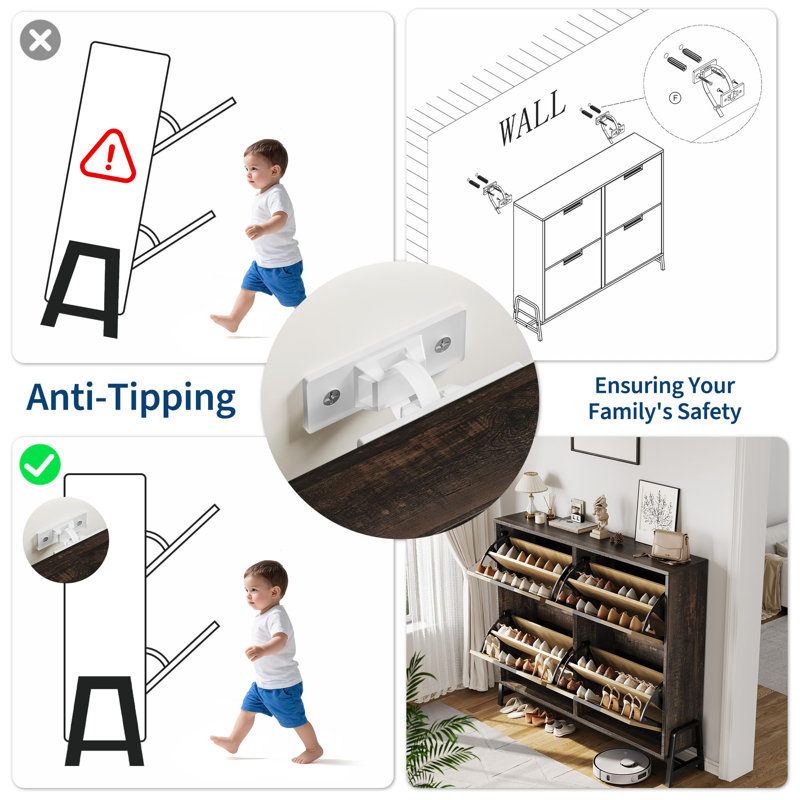 Narrow Shoe Cabinet with 4 Flip Drawers, Freestanding Shoe Storage with Adjustable Shelves and Metal Legs