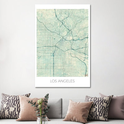 Los Angeles Vintage Urban Blueprint Map by Hubert Roguski - Wrapped Canvas Print